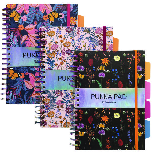 B5 Size Project Book, 4-Subject, Medium/College Rule, Assorted Blum Floral Covers, (100) 9.8 x 6.9 Sheets, 3/Pack