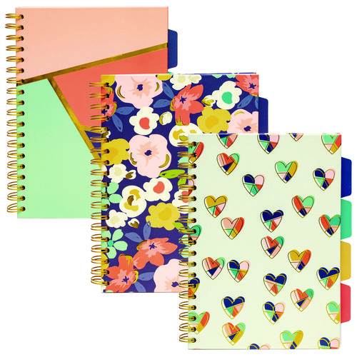 B5 Size Project Book, 5-Subject, Medium/College Rule, Assorted Floral Love Covers, (100) 9.8 x 6.9 Sheets, 3/Pack