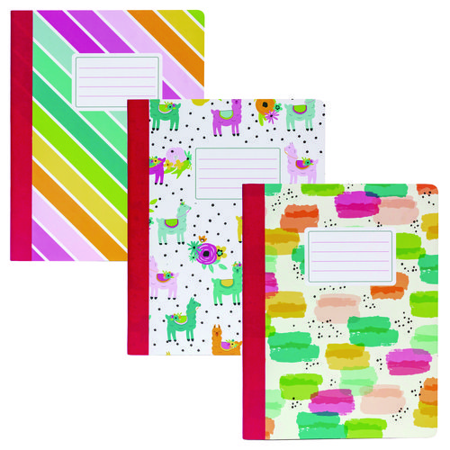 Composition Book, Medium/College Rule, Assorted Cover Colors and Designs, (70) 9.75 x 7.5 Sheets, 3/Pack