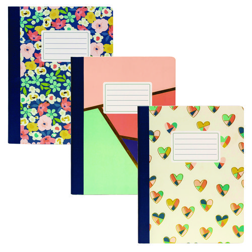 Composition Book, Medium/College Rule, Assorted Floral Love Covers, (70) 9.75 x 7.5 Sheets, 3/Pack