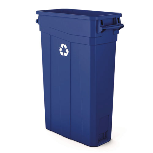 23 Gallon Resin Slim Recycling Trash Can, Plastic, Blue/White