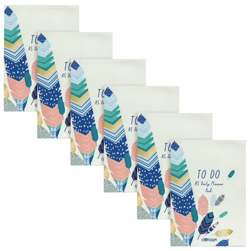 Daily Planner, Feathers, 8.27 x 5.83, Blue/Cream/Pink Cover, 2-Month, Undated, 6/Pack