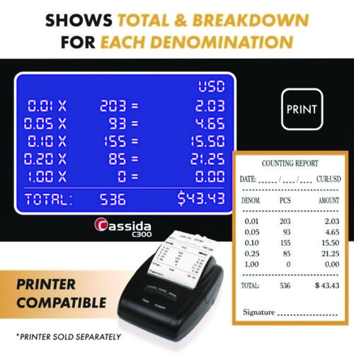 C300 Series Coin Sorter/Counter, 300 Coins/Min, 11" x 11" x 10", Gray