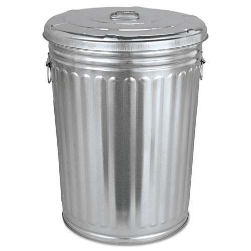 Galvanized Trash Can With Lid, 20 gal, Steel, Gray
