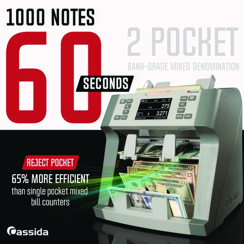 9900R Two-Pocket Mixed Bill Counter, 3-Speeds: 800 Bills/Min, 1,000 Bills/Min, 1,200 Bills/Min, 9.5 x 11 x 10.4, Gray