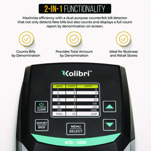 KCD-2000 Counterfeit Detector, IR Detector; Magnetic Strip Detection; UV Light, U.S. Currency, 5 x 6 x 5, Black/Gray