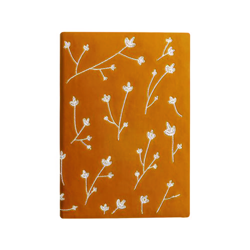 Vegan-Leather Layflat Flexible Cover Journal, Samantha Branches/Leaves, College Rule, Orange/Cream Cover, (72) 8 x 5.5 Sheets