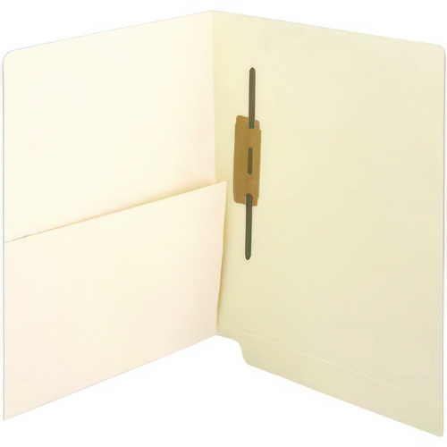 Slash Pocket End Tab Fastener Folders, Spine-Oriented Fastener, 1 Fastener, Letter Size, Manila Exterior, 50/Box