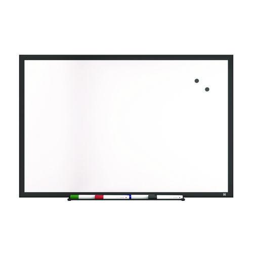Magnetic Steel Dry Erase Board, 24" x 36", White Surface, Black Aluminum Frame