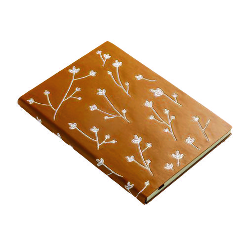 Vegan-Leather Layflat Flexible Cover Journal, Samantha Branches/Leaves, College Rule, Orange/Cream Cover, (72) 8 x 5.5 Sheets