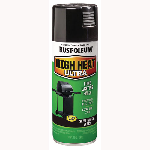 High Heat Enamel Spray Paint, Semi-Gloss Black, 12 oz Aerosol Can, 6/Carton