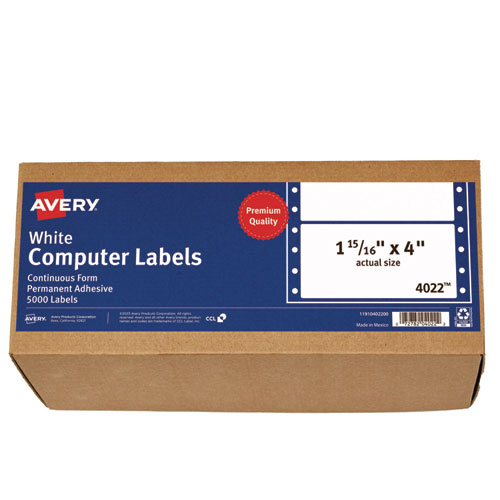 Dot Matrix Printer Mailing Labels, Pin-Fed Printers, 1.94 x 4, White, 5,000/Box