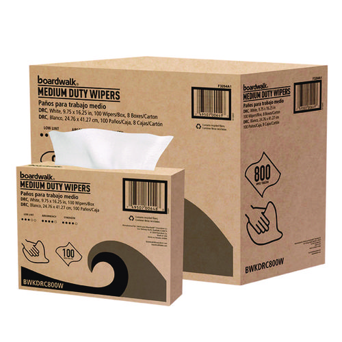 DRC Wipers, 1-Ply, 9.75 x 16.25, White, 100/Box, 8 Boxes/Carton