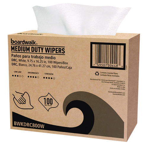 DRC Wipers, 1-Ply, 9.75 x 16.25, White, 100/Box, 8 Boxes/Carton