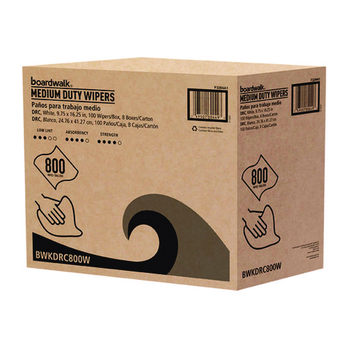 DRC Wipers, 1-Ply, 9.75 x 16.25, White, 100/Box, 8 Boxes/Carton