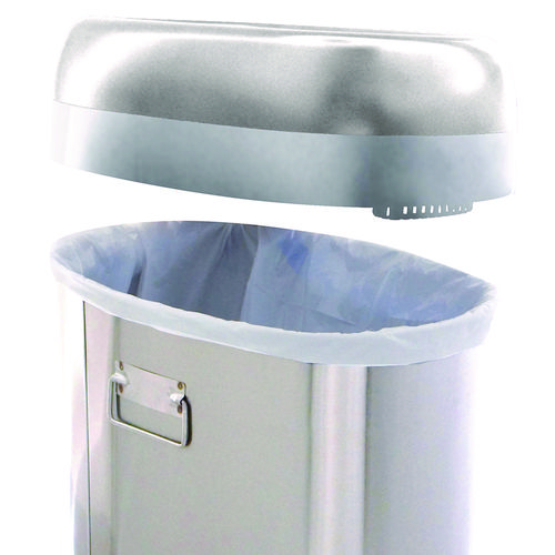 Open Top Trash Can with Wheels, Oval, 13 gal, Plastic/Stainless Steel, Silver