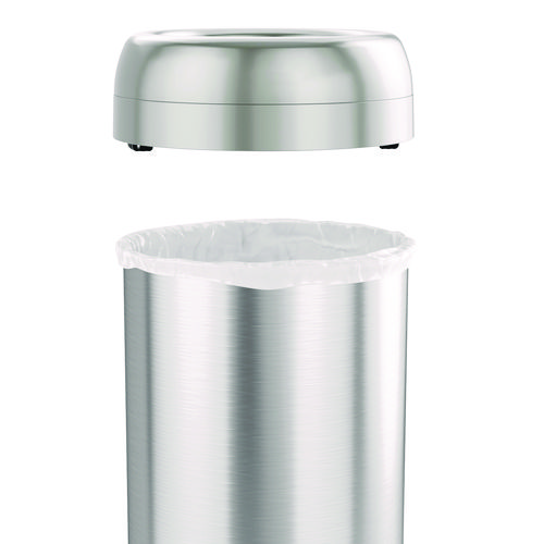 Open Top Trash Can with Wheels, Round, 16 gal, Plastic/Stainless Steel, Silver