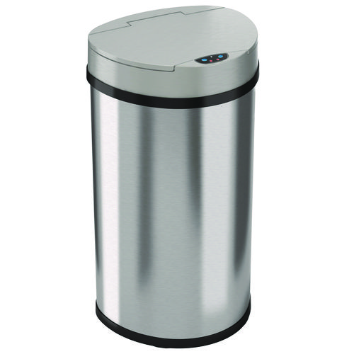 Sensor Trash Can, Half-Round Cylinder, 13 gal, Plastic/Stainless Steel ...