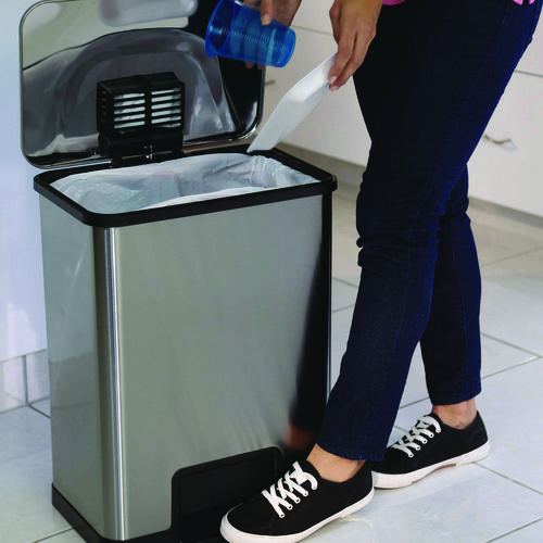 Step Pedal Trash Can with AirStep Technology, 13 gal, Plastic/Stainless Steel, Silver