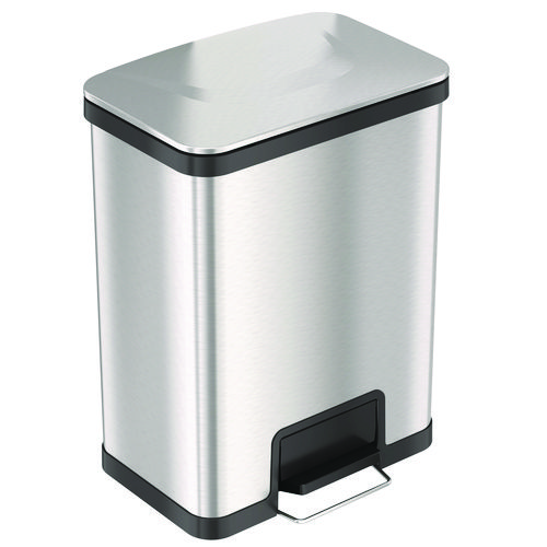 Step Pedal Trash Can with AirStep Technology, 13 gal, Plastic/Stainless Steel, Silver