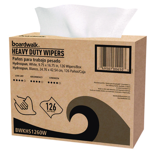 Hydrospun Wipers, 1-Ply, 9.75 x 16.75, White, 126/Box, 10 Boxes/Carton