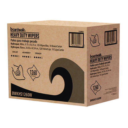 Hydrospun Wipers, 1-Ply, 9.75 x 16.75, White, 126/Box, 10 Boxes/Carton