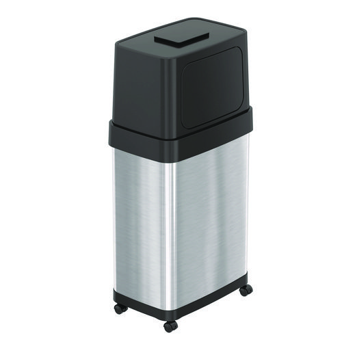 Dual Push Door Trash Can, 18 gal, Stainless Steel, Silver/Black