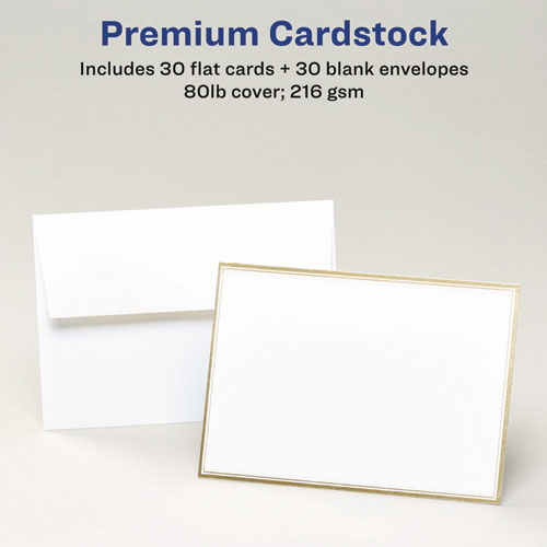 Invitation Cards with Metallic Border, Inkjet/Laser, 80 lb, 5 x 7, Matte White, 2 Cards/Sheet, 15 Sheets/Pack