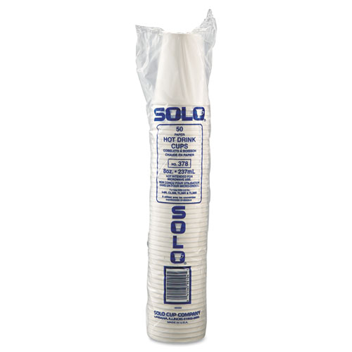 Image of Solo® Single-Sided Poly Paper Hot Cups, 8 Oz, White, 50/Bag, 20 Bags/Carton