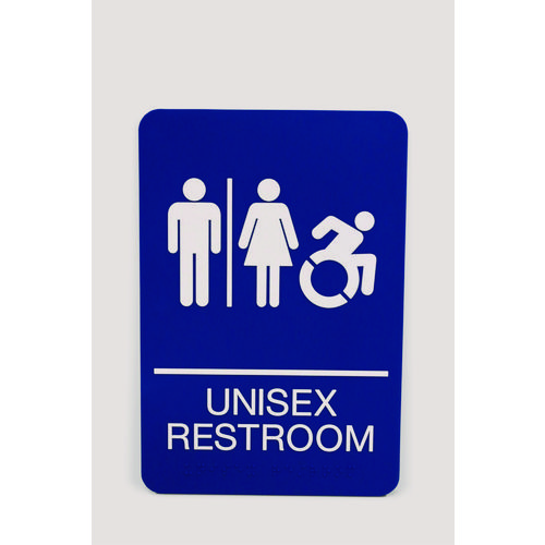 ADA Sign, Unisex Restroom, 6 x 9, Blue Face, White Graphics