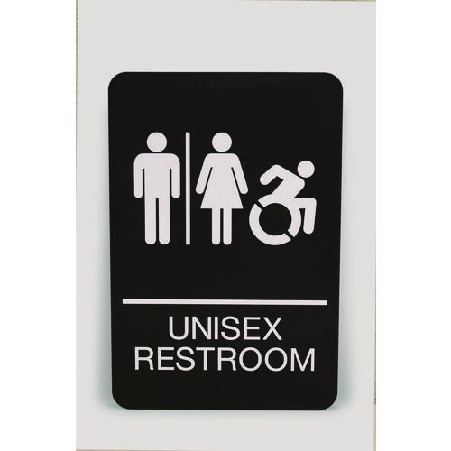 ADA Sign, Unisex Restroom, 6 x 9, Black Face, White Graphics