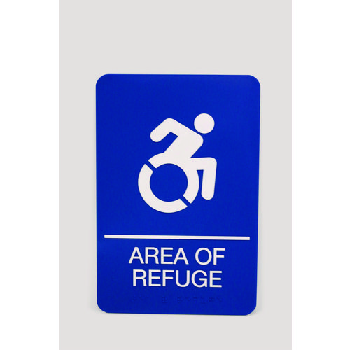 ADA Sign, Area of Refuge, 6 x 9, Blue Face, White Graphics