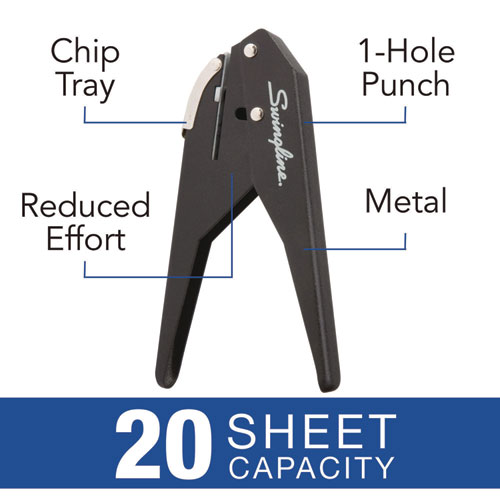 20-Sheet Low Force One-Hole Punch, 9/32" Holes, Black