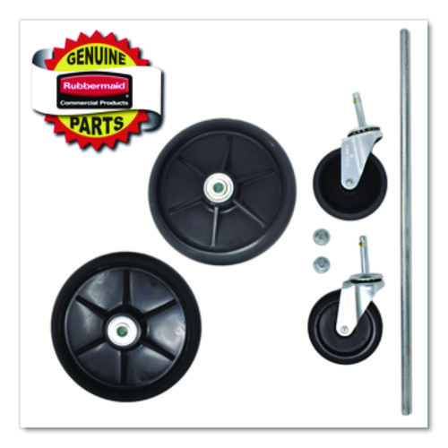 8" Ball Bearing Wheel and 4" Swivel Stem Caster Kit with Axle for Microfiber Cleaning Cart, (2) Wheels, (2) Casters