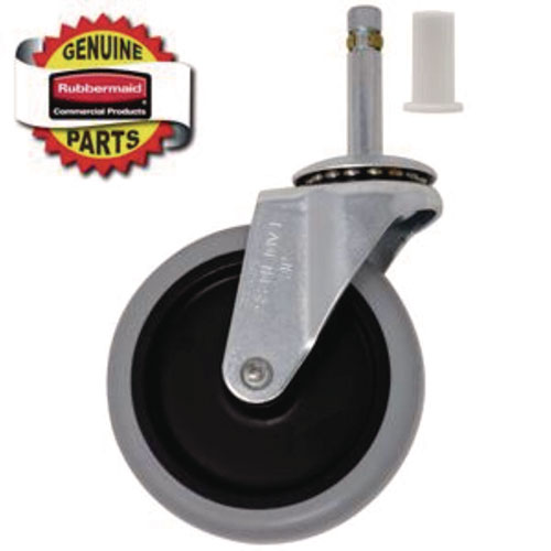 4" Swivel Stem Caster with Insert for Janitor Cart 2000, Grip Ring Stem, Black/Gray/Silver