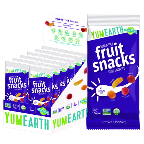 Organic Fruit Snacks, Assorted Flavors, 2 oz Bag, 12/Carton