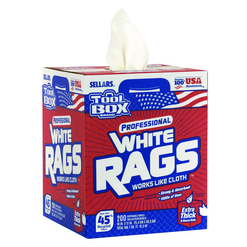 TOOLBOX White Rags, 1-Ply, 9.8 x 12, White, 200 Sheets/Box, 6 Boxes/Carton