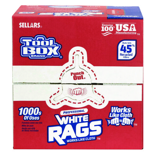 TOOLBOX White Rags, 1-Ply, 9.8 x 12, White, 200 Sheets/Box, 6 Boxes/Carton