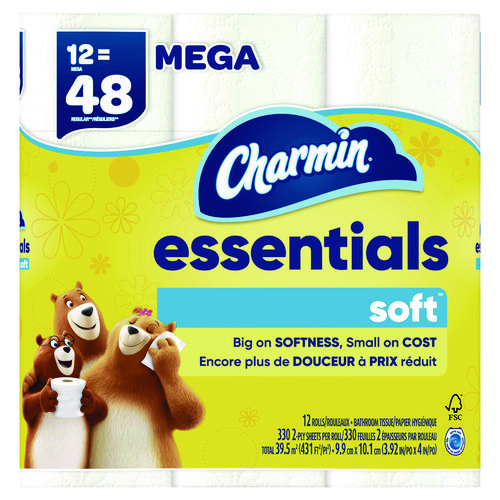 Essentials Soft Bathroom Tissue, Septic Safe, 2-Ply, White, 330 Sheets/Roll, 12 Rolls/Carton