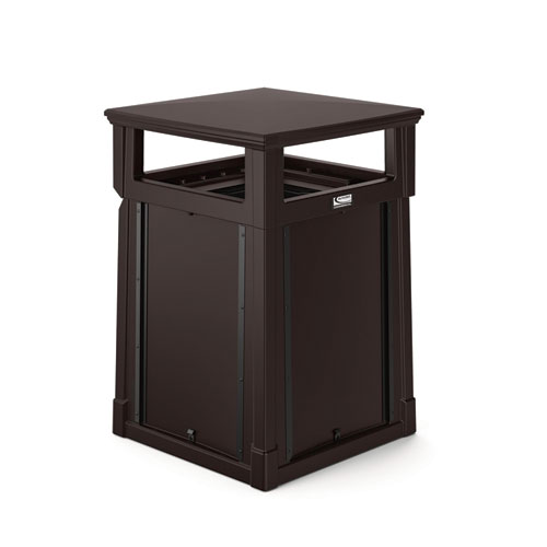 Resin Customizable Garbage Can with Covered Lid, 34.4 gal, Plastic, Java