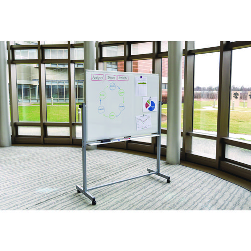 Mobile Magnetic Whiteboard, 60" x 40", White Surface, Silver Aluminum Frame