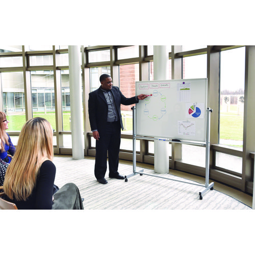 Mobile Magnetic Whiteboard, 60" x 40", White Surface, Silver Aluminum Frame