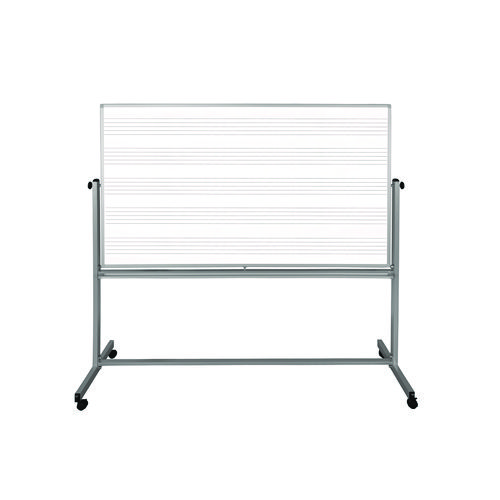 Mobile Music Staff Whiteboard, Dual-Sided Music Notation, 72" x 48", White Surface, Silver Aluminum Frame