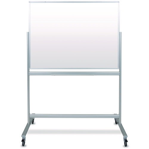 Mobile Magnetic Glass Dry Erase Board, 48" x 36", White Surface, Silver Aluminum Frame