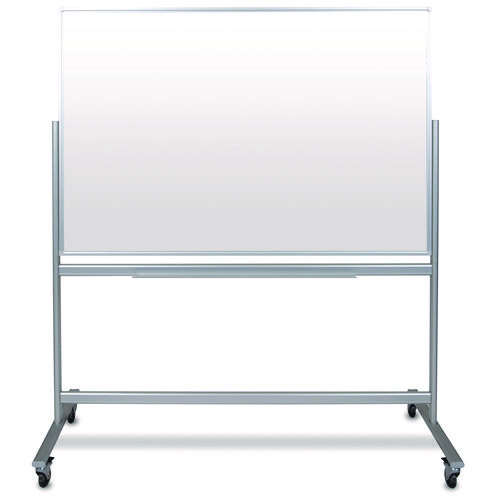 Mobile Magnetic Glass Dry Erase Board, 60" x 40", White Surface, Silver Aluminum Frame