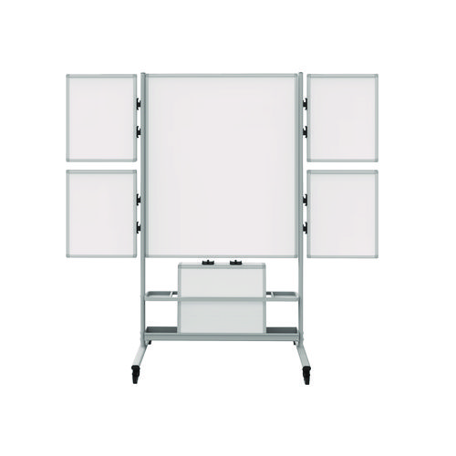 Mobile Collaboration Station Whiteboard with 4 Attachable Marker Boards, 40.4" x 48.6", White Surface, Silver Aluminum Frame