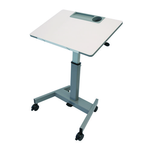 Pneumatic Adjustable Height Flip Top Student Desk, 27.5 x 19.5 x 26.25 to 42, White/Gray