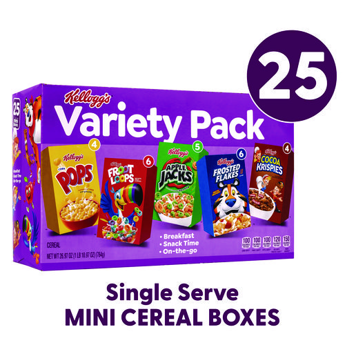 Cereal Assortment Pack, Assorted Flavors, Single Serve Box, 25/Carton