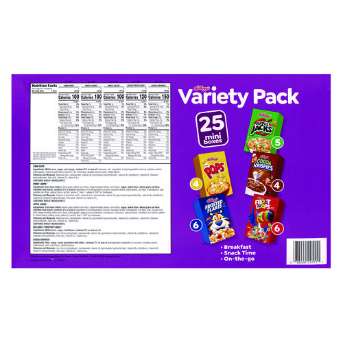 Cereal Assortment Pack, Assorted Flavors, Single Serve Box, 25/Carton