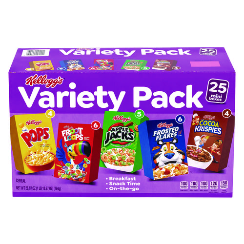 Cereal Assortment Pack, Assorted Flavors, Single Serve Box, 25/Carton